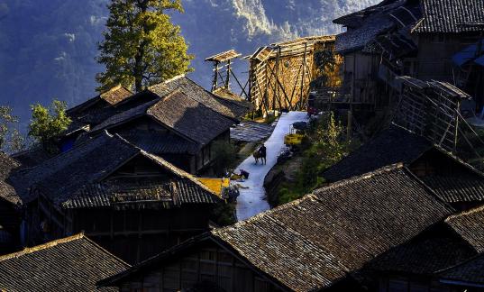 Autumn Twilight in Mountain Village