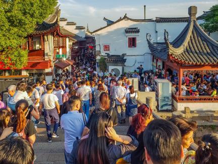 Packed in Chinese Town on Holiday