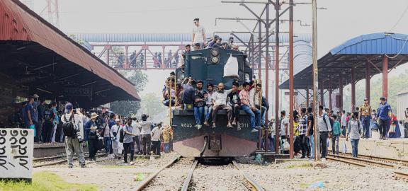 Climbing the locomotive