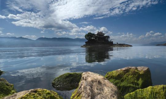 Rocks, island and clouds