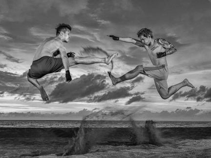 Wrestling over the beach