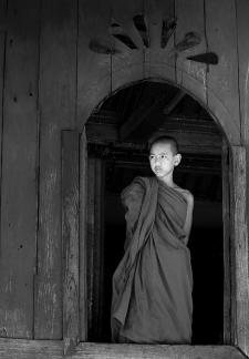 Burma novice monk in window 2