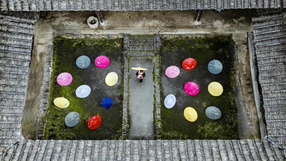 Umbrella sea in the old house