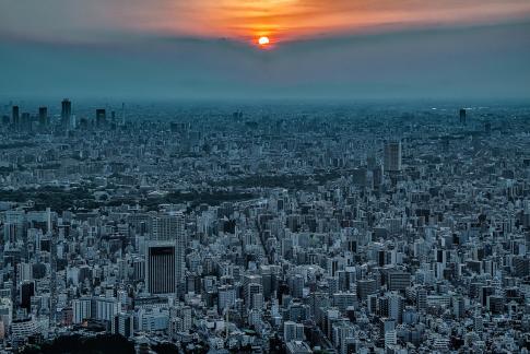 The sun goes down over Tokyo