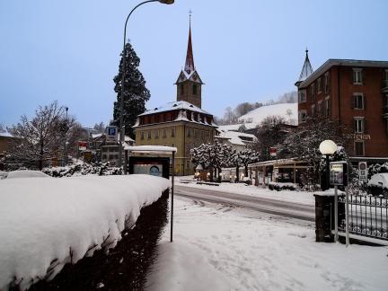 Small town snow scenery