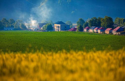 Smoke and houses