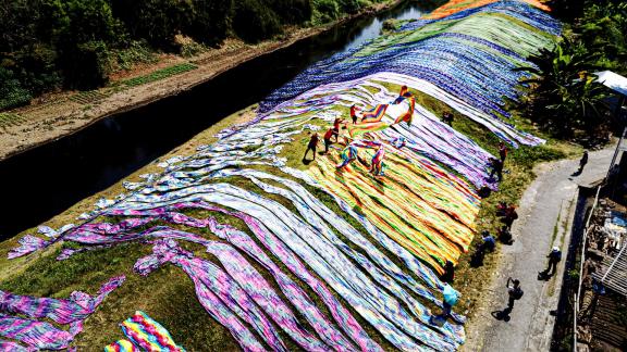 Sun drying dyed cloth