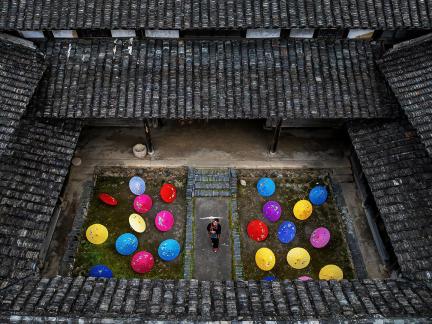 Chixi house and colored umbrellas