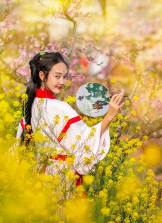 Pretty girl and yellow flowers