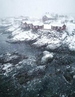 Snowfall on the sea