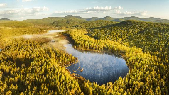 a landscape of lakes and mountains