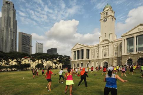 Exercise in front of V Theatre